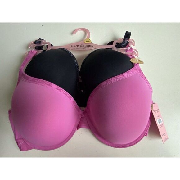 2 Pack Juicy Couture Standout Straps Bra 40D Hot Pink Black Logo JC1654 NEW - Picture 1 of 10